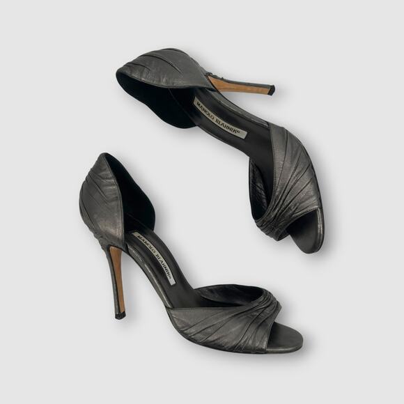 Manolo Blahnik Leather D’Orsay Peep Toe Heels Women’s Size 37.5 / 7.5 - Picture 9 of 9